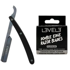L3VEL3 Turkish Razor Holder Black with 100 Double Edge Razor Blades Included