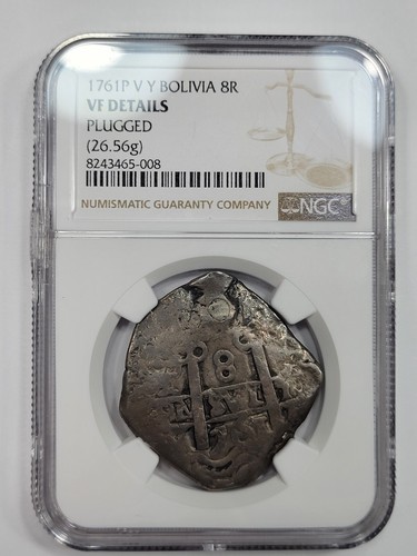1761 Cob 8 Reales NGC VF Potosi Bolivia with 1955 Schulman Auction Tag! *J640 - 第 2/7 張圖片