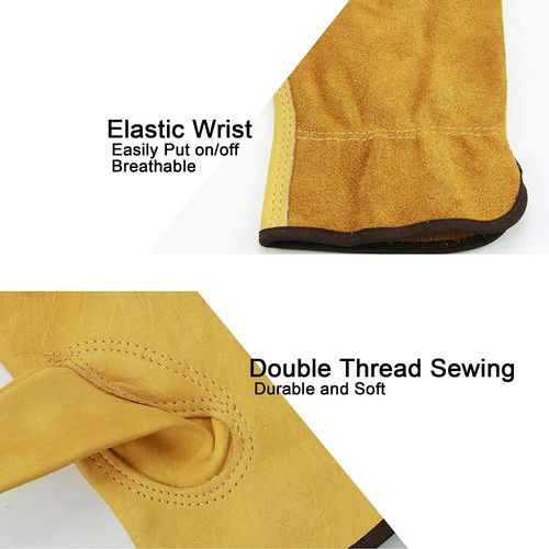 Cowhide Leather Work Gloves Comfortable Flexible Gardening Glove Protective Gear - Picture 8 of 16