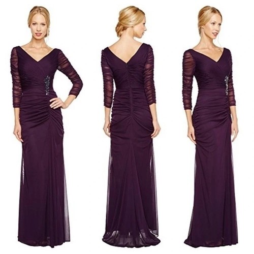 Maxi Vestido Largo Adrianna Papell Para Mujer Talla 14 Azul Marino Acanalado Manga 3/4 - Imagen 15 de 15
