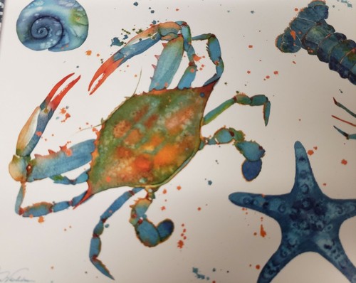 2 Same Reversible Plastic Placemats (12"x18") SEALIFE,STARFISH,LOBSTER & CRAB,CA - Picture 7 of 12