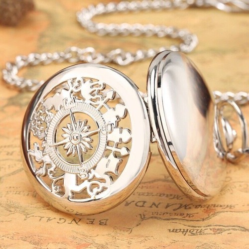 Steampunk Hollow Out Alloy Case Creative Men Pocket Compass with Pendant Chain - Picture 6 of 16