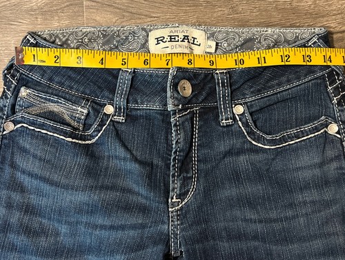 Pantalones de mezclilla Ariat REAL para mujer lavado oscuro pierna recta tiro medio azul talla 28R (28x33) - Imagen 7 de 12
