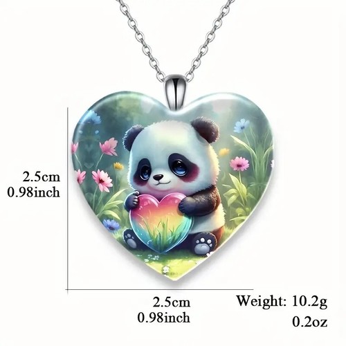 Süßer Panda Herzförmiger Kristall Anhänger Halskette Schmuck Zubehör - Bild 5 von 7
