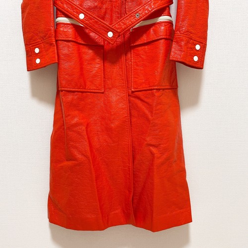 Vintage COURREGES Paris Orange Vinyl Long Jacket Size O Made in France Rare - Picture 12 of 24