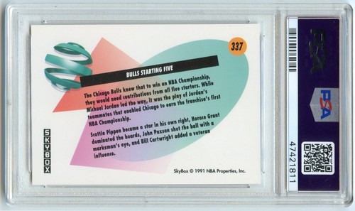 1991 Skybox #337 Bulls Starting Five PSA 10 GEM MINT - Picture 4 of 4