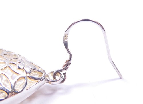 Pendientes con estampado de flores de filigrana en forma de lágrima de plata esterlina 925 7,9 g - Imagen 6 de 9