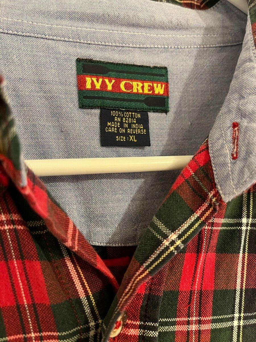 VTG Ivy Crew Clasics Mens Red Black Plaid Button Down Shirt Size XL