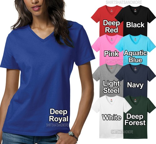 Ladies Plus Size Hanes V-Neck T-Shirt ComfortSoft Cotton Womens Top Tee XL 2X 3X - Picture 1 of 10