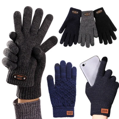 Herren Warm Winter Dicke Thermo Wolle Gestrickt Stretch Handschuhe Touchscreen, - Bild 1 von 4