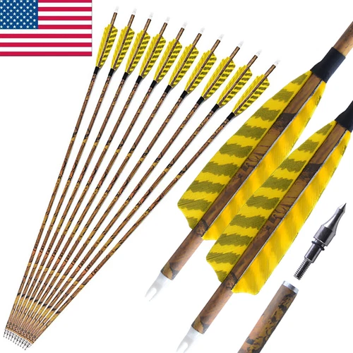 6/12 30" Carbon Arrows SP500 4" Feather Compound Recurve Bow Archery Hunting
