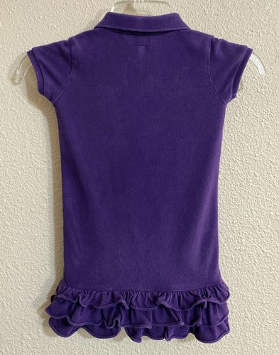 Polo RALPH LAUREN Girls 5 Purple Pique Polo Shirt Dress Collared Preppy Big Logo - Picture 2 of 10