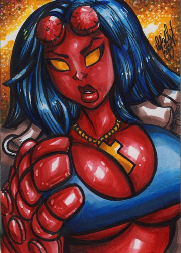 HELLGIRL HELLBOY Carta Schizzo Originale Art 002 CHRIS MCJUNKIN 2025 OFFERTA!!!