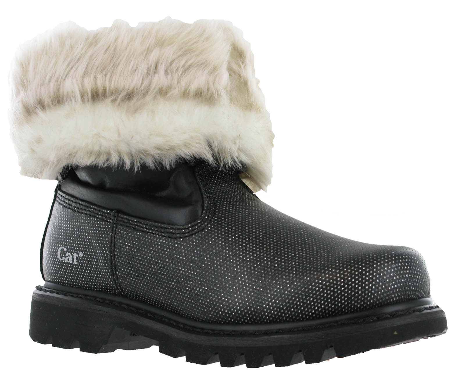 Caterpillar Bruiser Scrunch Pelo Nero argentoo Slip On Moda Donna Stivali UK3-4 Caterpillar Bruiser Scrunch Pelo Nero argentoo Slip On Moda Donna Stivali UK3-4