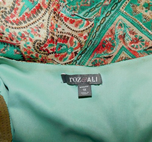 Roz & Ali transparente Paisley-Bluse Metallic Platinum 1X Seafoam V-Ausschnitt gefüttert Party - Bild 8 von 14
