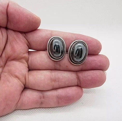 Georg Jensen Cabachon 44A Gemelos de Hematita Esterlina Empaquetados Caja de Terciopelo Negro Foto 3 de 4