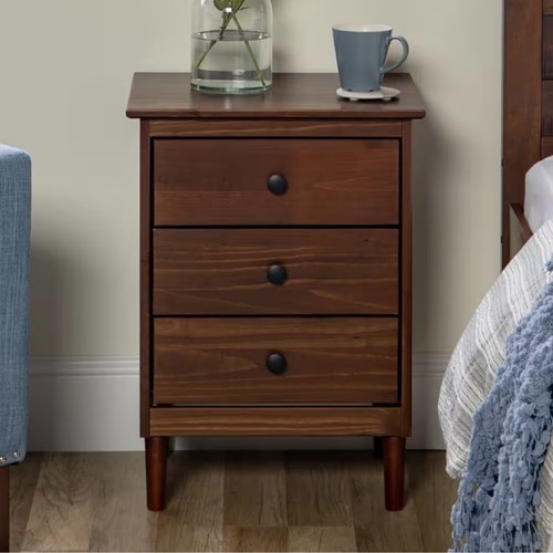 Walker Edison Mid-Century Solid Wood 3-Drawer Nightstand in Walnut (Set of 2) - Picture 9 of 9
