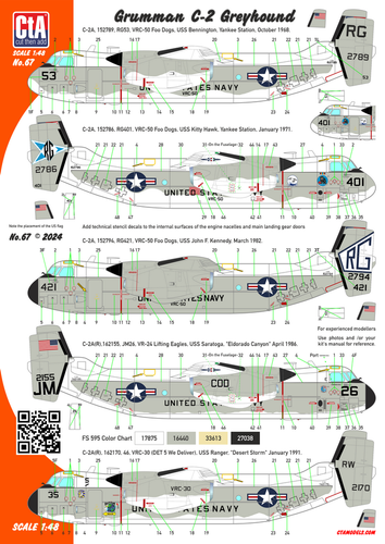 Calcomanía CtA Modelos 067 1/48 para Grumman C-2 Greyhound - USN 7 Marcas, 1968-2021 - Imagen 4 de 12