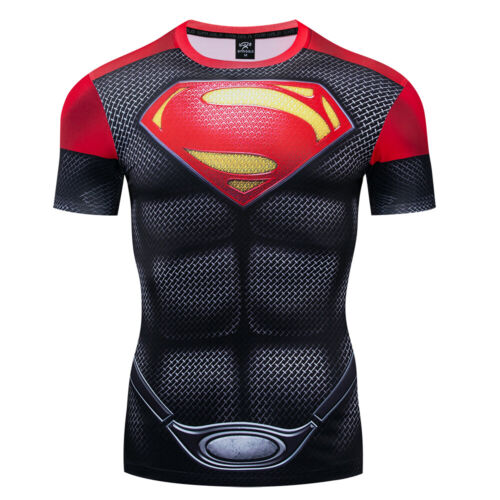 Men's Summer T-shirts Superhero Superman Compression Tights Tops Fitness T shirt - Picture 18 of 26