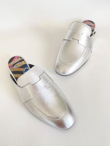 HERMES H CATA SILBER LEDER PLETTER FLIP FLOPS SCHUHE FLACHE RUTSCHEN 39 - Bild 6 von 15