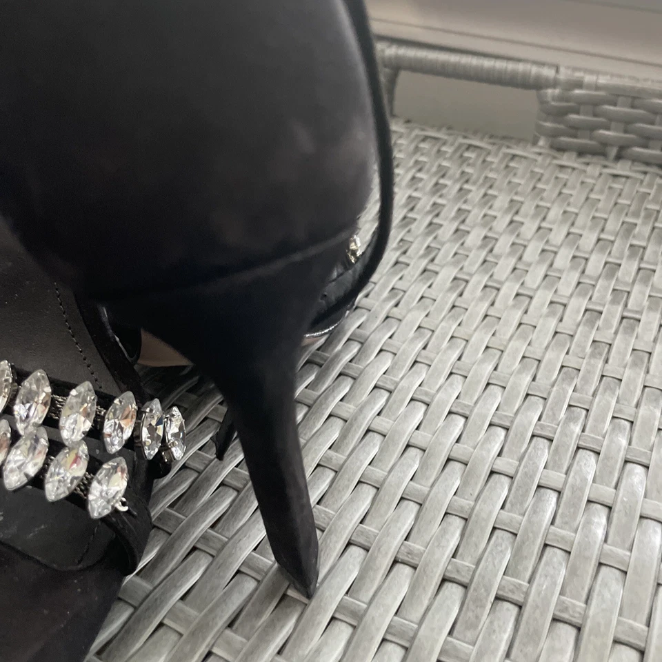 Shuts Black Rhinestone Heels 7.5 Suede  - Image 4 of 4