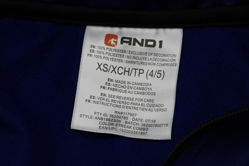 AND1 Boys Blue Zip Front Activewear Lightweight Nylon Jacket Size XS 4/5 NEW - Picture 3 of 3