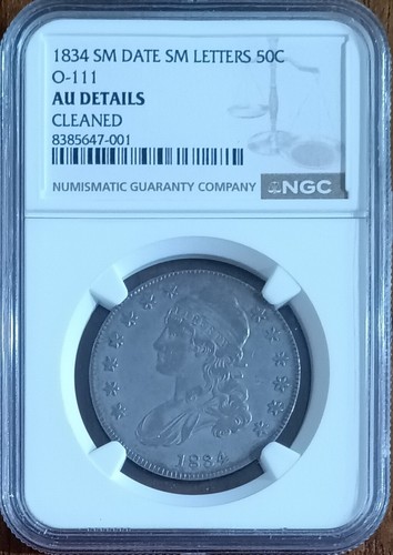 1834 (sm date) Capped Bust Half Dollar, O-111, NGC AU details - Picture 1 of 4