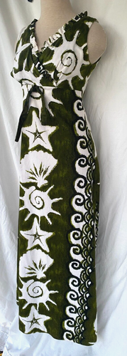 Vintage 70er Jahre..RINDENTUCH..GRÜN & WEISS.. VOLLE LÄNGE..HAWAIIANISCH..KLEID..KLEIN - Bild 2 von 4