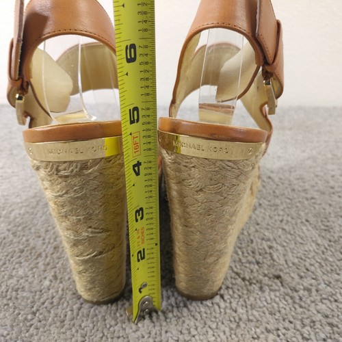 Michael Kors Posey Espadrille Wedge Sandals Womens Size 6.5 Shoes Brown Strappy - Picture 6 of 10