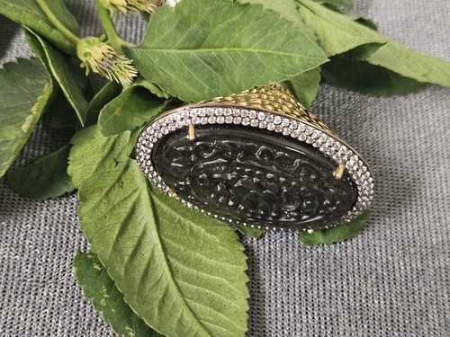 RARITIES DARK OLIVE JADE GOLD PLATED CARVED RING SIZE 8 -NWT - Picture 15 of 24