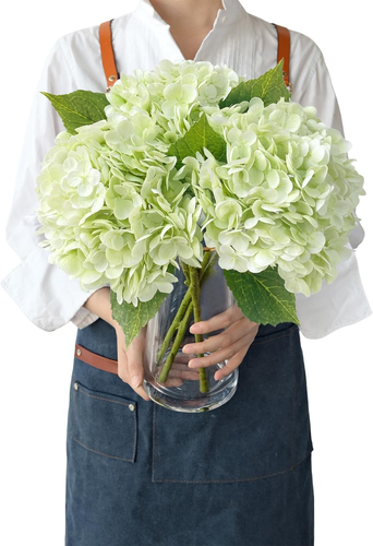 3Pcs Light Green Faux Hydrangea Flowers,21” Latex Real Touch Large Silk Royal Hy
