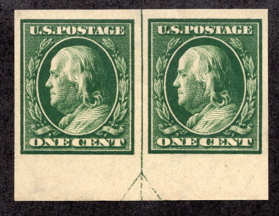US # 383 (1910) 1c - MNH Grade: VF/XF - Impef Pair w/Arrow