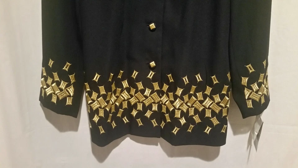 Blazer Traje Chaqueta St. Anthony Noche Azul Marino Bordado Dorado Talla 18 Abrigo Foto 3 de 4