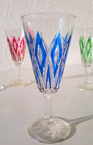 50er France Französische Sekt - Champagner Gläser 5er Set Glas Top Raute Vintage - Picture 2 of 6