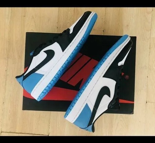 UK 10- Jordan 1 Retro Low OG UNC / Black Dark Powder Blue - Picture 2 of 5