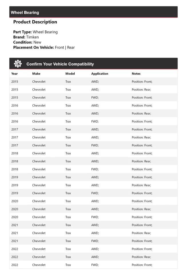 Para 2015-2022 Chevrolet Trax rolamento de roda Timken 2016 2017 2018 2019 2020 2021 - Imagem 2 de 4