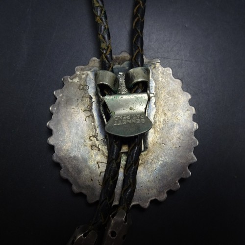 JOHNNY MIKE BEGAY Vintage NAVAJO Sterling Silver TURQUOISE Cluster BOLO Tie TIPS - Picture 13 of 21