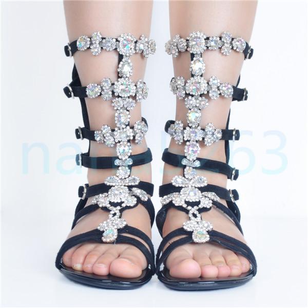 Sexy Gladiator Damen Flach Sandale Stiefel Open Toe Rhinestone Strand Schuhe Sexy Gladiator Damen Flach Sandale Stiefel Open Toe Rhinestone Strand Schuhe