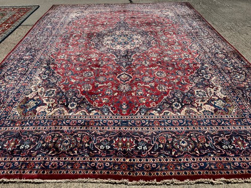 9x12 BIG COLORFUL VINTAGE RUG red blue navy fine clean real oriental handwoven - Picture 3 of 24