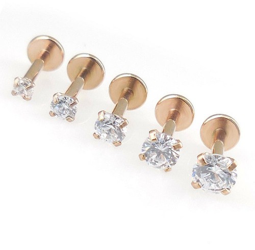 18G 16G 2-4mm Clear CZ Crystal 1/4" Earring Nose Rings Push Pin Threadless NEW - Picture 2 of 13