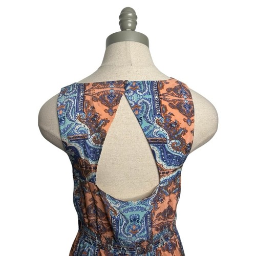 Maeve Medallion Cut Out 100% Silk Maxi DressBlue Orange Paisley Anthropologie 6 - Picture 10 of 15