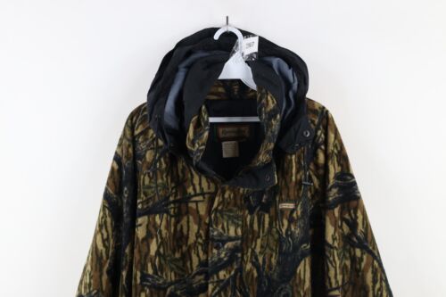 Vintage 90s Remington Mens XL Distressed Camouflage Fleece Hooded Parka Jacket - Picture 2 of 17