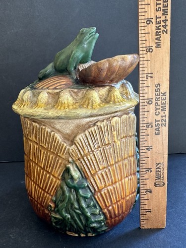 Vintage Frog Canister Majolica Craftsman Style Matte Glazed 9” Chinese - Picture 9 of 20