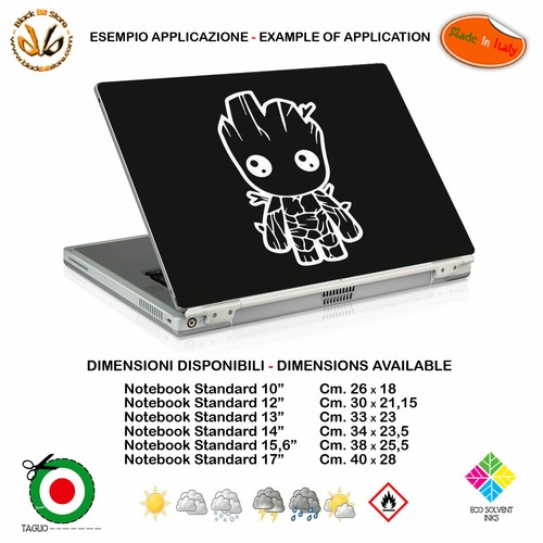 Groot guardian universe adesivo notebook tablet sticker pvc black white cropped - Bild 7 von 15