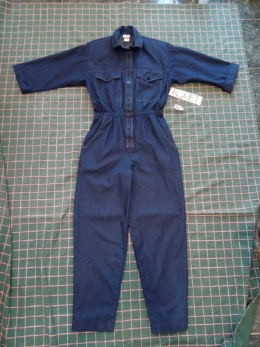 Tuta tuta jeans denim Koret nuova vintage bottoni elastico in vita tasche - Foto 1 di 12