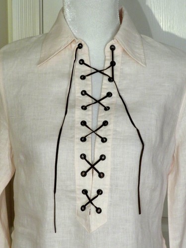Blush Pink 100% Linen BANANA REPUBLIC Suede Lace Up BLOUSE TOP SHIRT Tunic - M - Picture 2 of 8