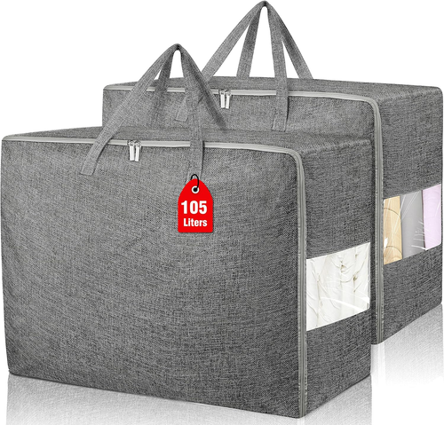 2Pack 105L Extra Large Storage Bags, Folding Moving Comforter Blanket Storage Ba - Picture 11 of 12