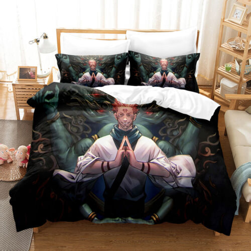 Jujutsu Kaisen Boys Bedding Set 2/3Pcs Quilt Duvet Cover Dorm Single Double King - Picture 2 of 43