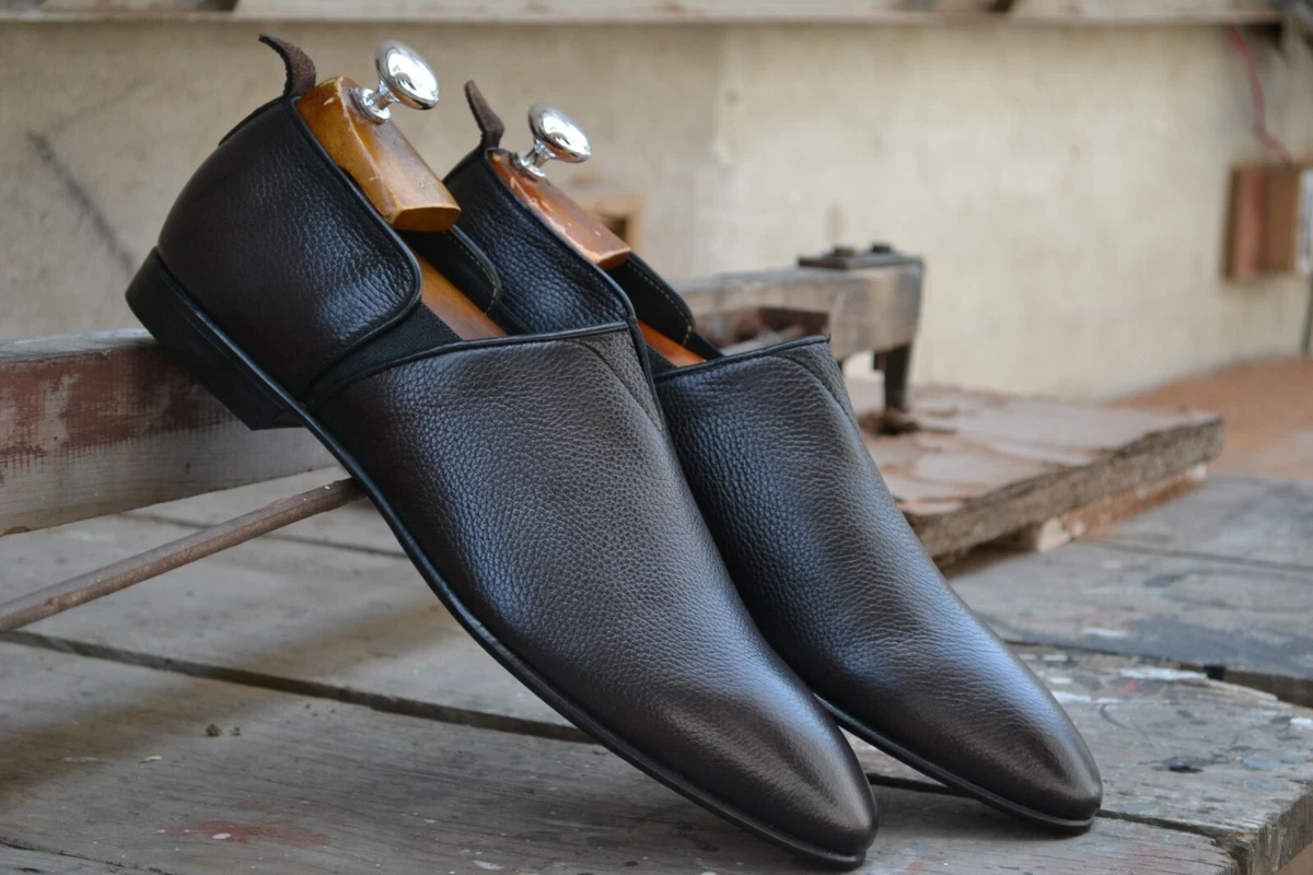 Handmade Men s Black Color Pure Calf Grained Leather Turkish Style Men Shoes