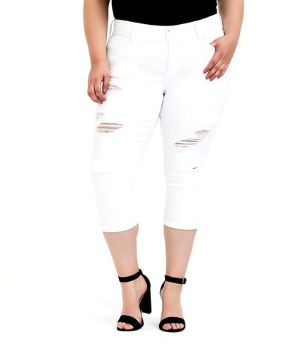 1826 Womens Plus Size Bermuda Shorts Capri Denim Jeans Ripped Distressed Stretch - Picture 91 of 107
